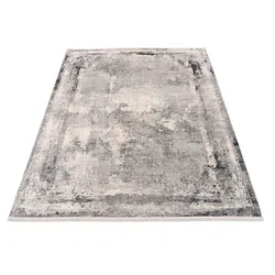 Teppich MACHALKE "frame" Gr. 6, grau, B:200cm H:8mm L:290cm, Kunstfaser, Viskose, Teppiche, Design Teppich, Vintage Optik, Wohnzimmer