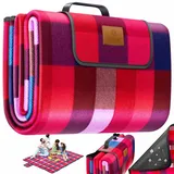 KESSER® Picknickdecke campingdecke XXL 200 x 200 cm - wärmeisoliert mit wasserdichter Unterseite mit Tragegriff Faltbare Stranddecke Picknickdecken für 4-6 Personen Waschbar Picknick Decke Rot