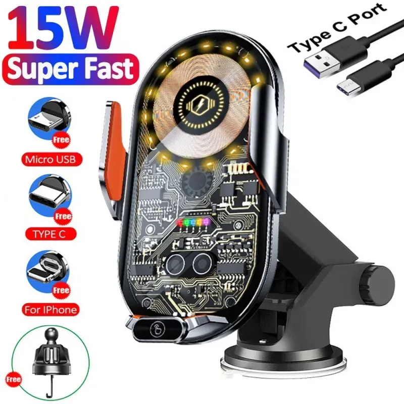 Smart-Halterung / Ständer für Telefon mit kabellosem Ladegerät (Wireless Charger) fürs Auto
