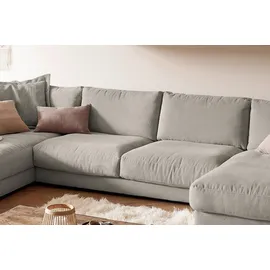 KAWOLA Wohnlandschaft U-Form Madeline Cord Longchair rechts steingrau