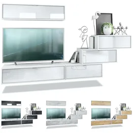 Vladon Wohnwand, Weiß Hochglanz, Holzwerkstoff, 275x180x37 cm, Wohnzimmer, Wohnwände, Wohnwand-Sets