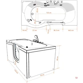 AcquaVapore Seniorenwanne mit Tür 85 x 170 cm (S12-R)