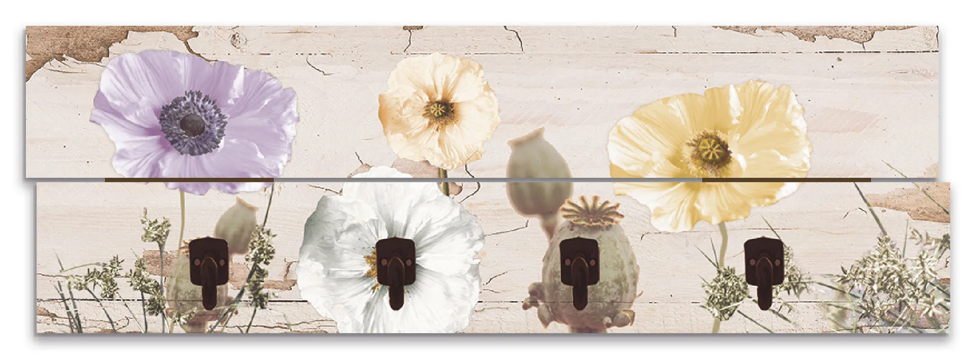 Artland Garderobenleiste »Mohnblumen auf hölzernem Untergrund«, teilmontiert Artland naturfarben