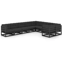 vidaXL 9-tlg. Garten-Lounge-Set mit Kissen Schwarz Massivholz Kiefer