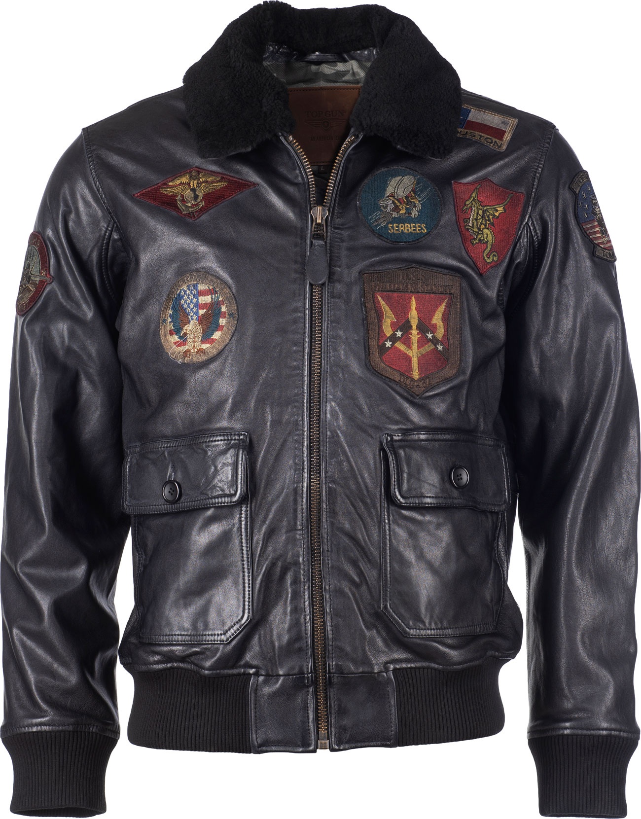 Top Gun Bomber, veste en cuir - Noir - XL