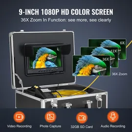 Vevor Kanalkamera mit 512-Hz-Ortung, 30 m, 9-Zoll-Rohrinspektionskamera mit Selbstnivellierung, 36-facher Zoom, Endoskop mit 12 LEDs, 32-GB-Karte, IP68 wasserdichte Schlangenkamera für Kanalrohre