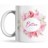 Tasse personalisiert mit Namen, personalisierte Tasse, persönliche Geschenke Kaffee-Tasse mit Namen, weiß Keramik-Tasse mit Blumen, Namenstasse