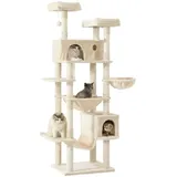 MSMASK Kratzbaum groß XXL, katzenbaum mit 2 Höhlen, 2 Plattformen und Hängematte, katzenbaum mit Mehreren Ebenen, katzenkratzbaum deckenhoch 193cm beige