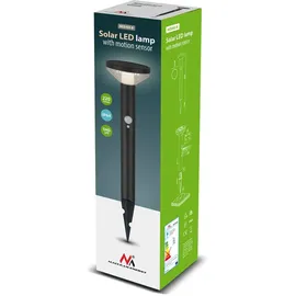 Maclean Brackets Solarleuchte Gartenleuchte Außenleuchte mit Bewegungssensor u. Dämmerungssensor schwarz Erdspieß Neutralweiß 4000K SMD-LED 220Lumen