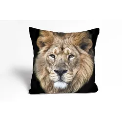 Dekokissen QUEENCE "Frank", braun (braun, bedruckt), B:40cm L:40cm, Polyester, Dekokissen_Sitzkissen_Kissenhüllen, Kissenhülle,Löwe,Tiermotiv,Wildtier,Majestätisch,Naturmotiv,Kraftvoll