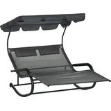 Outsunny Doppel-Sonnenliege Schaukelbank mit Sonnendach, Schaukelsessel mit Rollen, Gartenliege mit Kopfkissen, 220 kg Belastung, für 2 Personen, Dunkelgrau, Schaumstoff B/H/L: ca. 139x140x200 cm - dunkelgrau
