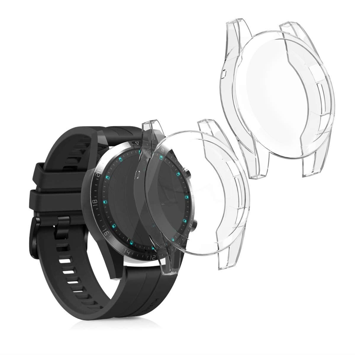 kwmobile 2X Schutzhülle kompatibel mit Huawei Watch GT2 (46mm) Hülle - Fullbody Cover Set aus Silikon - Transparent