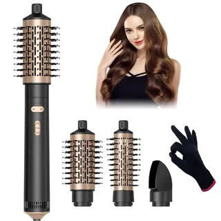 Airstyler 3 in 1, Warmluftbürste Rotierend Set, Airstyler Set mit Föhn,Warmluftbürste, Haartrockner Thermal Brush, Leistungsstarke Föhnbürste Air Styler Rundbürstenföhn Haartrockner (Schwarz)