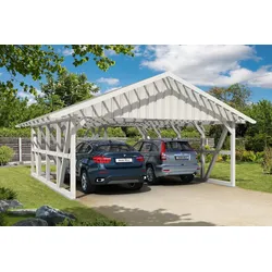 Skan Holz Schwarzwald Doppel 684x772cm Dachlatt.weiss inkl.kl.Abstellraum Holzcarport