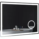kleankin LED Badezimmerspiegel, mit 3x Vergrößerung 80 x 60 cm beschlagfrei