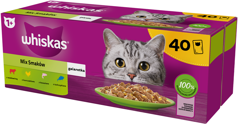 WHISKAS Adult Sachets 40 x 85 g Geschmacksmix - Nassfutter für ausgewachsene Katzen, in Gelee + WHISKAS Adult Sachets 40 x 85 g Fishy Treats (Rabatt für Stammkunden 3%)