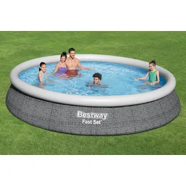 BESTWAY Fast Set Aufstellpool ⌀ 457 x 84 cm Grau inkl. Filterpumpe