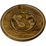 Saraswati OM Holz rund 10 cm, Räucherstäbchenhalter
