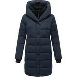 Navahoo Damen, Wintermantel warmer Steppmantel lang mit Kapuze und abnehmbarem Fleece-Kragen Knutschilein Navy Gr. S - S