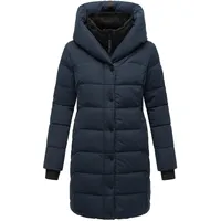 Navahoo Damen, Wintermantel warmer Steppmantel lang mit Kapuze und abnehmbarem Fleece-Kragen Knutschilein Navy Gr. S - S