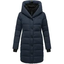 Navahoo Damen, Wintermantel warmer Steppmantel lang mit Kapuze und abnehmbarem Fleece-Kragen Knutschilein Navy Gr. S - S