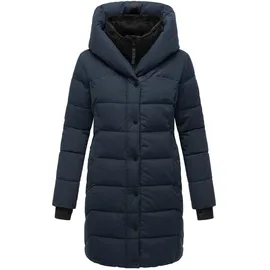 Navahoo Damen, Wintermantel warmer Steppmantel lang mit Kapuze und abnehmbarem Fleece-Kragen Knutschilein Navy Gr. S - S