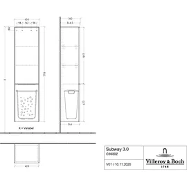 Villeroy & Boch Subway 3.0 Hochschrank 40 x 36,2 x 171 cm Cashmere Grey Holz