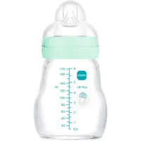 MAM Glasflasche, für Neugeborene, 0-2 Monate, 170 ml, mit 1 Sauger 1 mit langsamem Fluss aus Silikon, leicht anzunehmen, leicht zu reinigen, Feel Good, Blau, 1 Stück