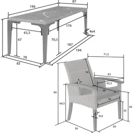 Tectake Foggia Rattan Sitzgruppe 9-tlg. natur