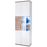 Livetastic Vitrine, Weiß, Eiche, Glas, 70x199x37 cm, Made in EU, Wohnzimmer, Wohnwände, Vitrinenschränke