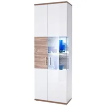 Livetastic Vitrine, Weiß, Eiche, Glas, 70x199x37 cm, Made in EU, Wohnzimmer, Wohnwände, Vitrinenschränke