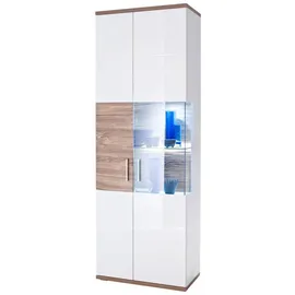 Livetastic Vitrine, Weiß, Eiche, Glas, 70x199x37 cm, Made in EU, Wohnzimmer, Wohnwände, Vitrinenschränke