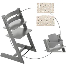 Stokke® TRIPP TRAPP® Bundle Treppenhochstuhl inkl. Sitzkissen Classic Mickey Signature und Babyset, grau