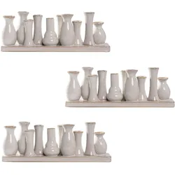 H&D Manufaktur Jinfa 3 Set aus 10 kleinen Vasen auf festem Sockel | handgefertigte Blumenvasen Tischdeko | Antik-Weiß