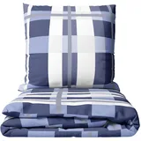 Leonado Vicenti Biber Bettwäsche Set 240x220 cm + Doppelkissenbezug 80x80 cm Gestreift Kariert Blau Weiß Lila Kuschelig Warm Winter Reißverschluss (Blau, 240 x 220 cm)