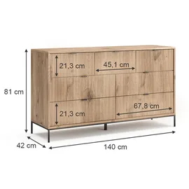 Vicco Sideboard Eliza Viking Oak 140 x 81 cm mit 7 Schubladen