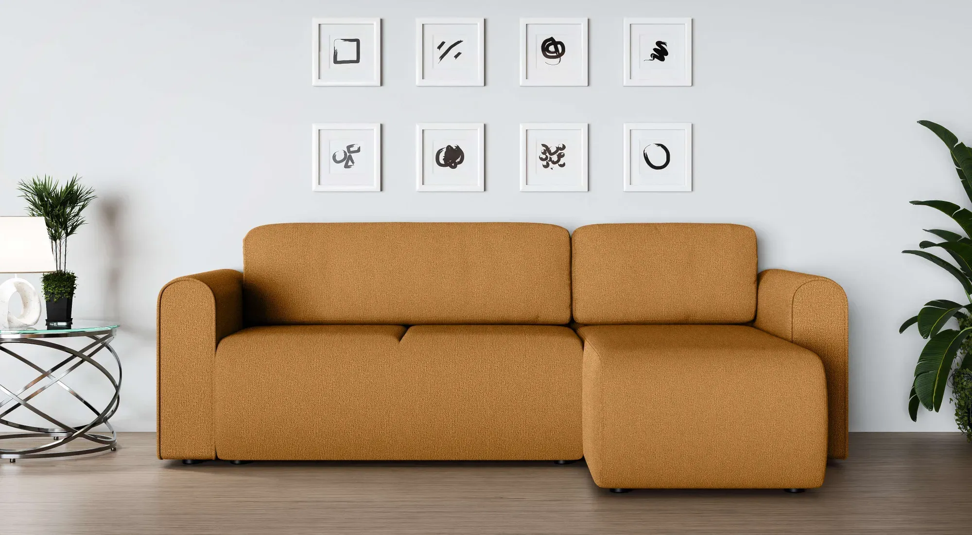 Ecksofa INOSIGN "Ecksofa Zacharia wahlweise mit Bettfunktion, BxTxH 250x166x86 cm" Sofas Gr. B/H/T: 250 cm x 86 cm x 166 cm, Struktur, Recamiere beidseitig montierbar, mit Bettfuntion und Bettkasten, gelb L-Form mit Wellenunterfederung, Recamiere beidseitig montierbar