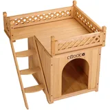 CADOCA - Tierhaus Fsc®-zertifiziertes Kiefernholz 66x53x64cm 2-stöckig Treppe Sonnenterrasse Katzenhaus Katzenhütte Hundehütte Katzenvilla Lodge Balkon