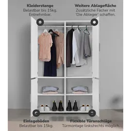 mokebo Kleiderschrank Weiß Holzwerkstoff, 2 Fächer, 120x187x58 cm, Schlafzimmer, Kleiderschränke, Drehtürenschränke