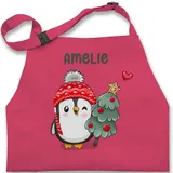 Kinderschürze Schürze Kinder Jungen Mädchen - Süßer Pinguin Geschenk mit Name personalisiert Weihnachten I Weihnachtsmotiv Pinguin I Weihnachtsgeschenke Pinguine - 2-6 Jahre - Pink - xmas - 2-6 Jahre