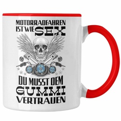 Trendation Tasse Trendation – Motorradfahrer Geschenk für Männer Motorrad Tasse mit Spruch Kaffeetasse für Biker Herren Papa rot