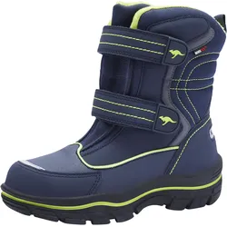 Winterstiefel KANGAROOS "K-Leno V Roostex", Damen, Gr. 39, blau (navy, lime), Synthetik, sportlich, Schuhe, Snowboots, Winterboots, Winterschuhe, wasserdicht mit Klettverschluss
