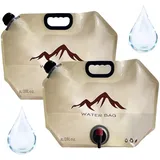 Valicaer 2 Stück Faltbarer Wasserkanister 8L mit Hahn, Tragbarer Wassersack für Camping, Wandern und Trinkwasser Lagerung zu Hause,BPA Frei (Gelblich)