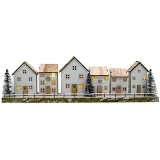 LED Holz Winter Stadt warm weiß - 40 x 11 cm - Deko Winter Dorf Szene Batterie