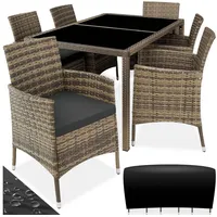 tectake Sitzgruppe Rattan Sitzgruppe, (Set, 7-tlg), für 6 Personen beige|grau 60,00 cm x 83,00 cm x 55,00 cm