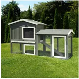 My Animal Kleintierstall XXL Hasenstall MH-03 - 2 Etagen mit Freilauf - Wetterbeständig grau Doppelstockhaus | 147 cm x 85 cm x 53 cm