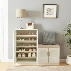 [en.casa] Løten 120 x 97 x 36 cm mit Sitzbank weiß / weiß