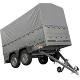 2-Achs Pkw-Anhänger UNITRAILER GARDEN TRAILER 264/2 KIPP mit Stützrad, Bordwandaufsatz, H-800 Rahmen und grauer Plane