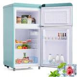 Merax Retro Kühlschrank, Doppeltür, 72L Gesamtvolumen, 21L Gefrierfach, Energieklasse E, 120 kWh/Jahr, LED-Beleuchtung, 3 verstellbare Einlegeböden Cyan