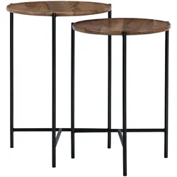 Beistelltisch 2er Set Ø 40x55 / 35x50 cm Natur aus Mangoholz und Eisen WOMO-Design